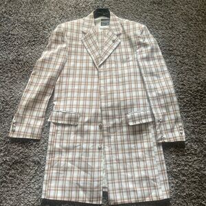 3 Piece Men's Plaid Blazer in Cream and Brown